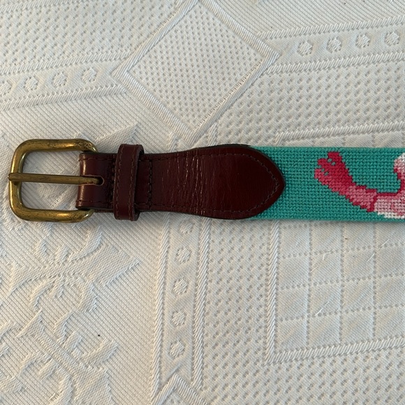 SMATHERS & BRANSON NEEDLEPOINT AND LEATHER BELT—SHRIMP AND COCKTAILS - Picture 3 of 5